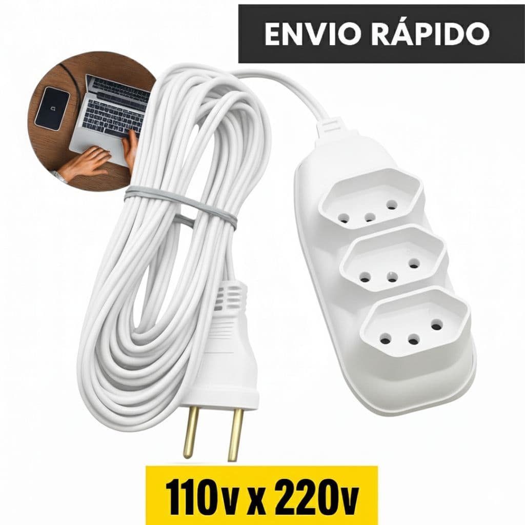 Extensão Elétrica Tripolar 10A Bivolt – 2m / 3m / 5m / 10m BRANCA