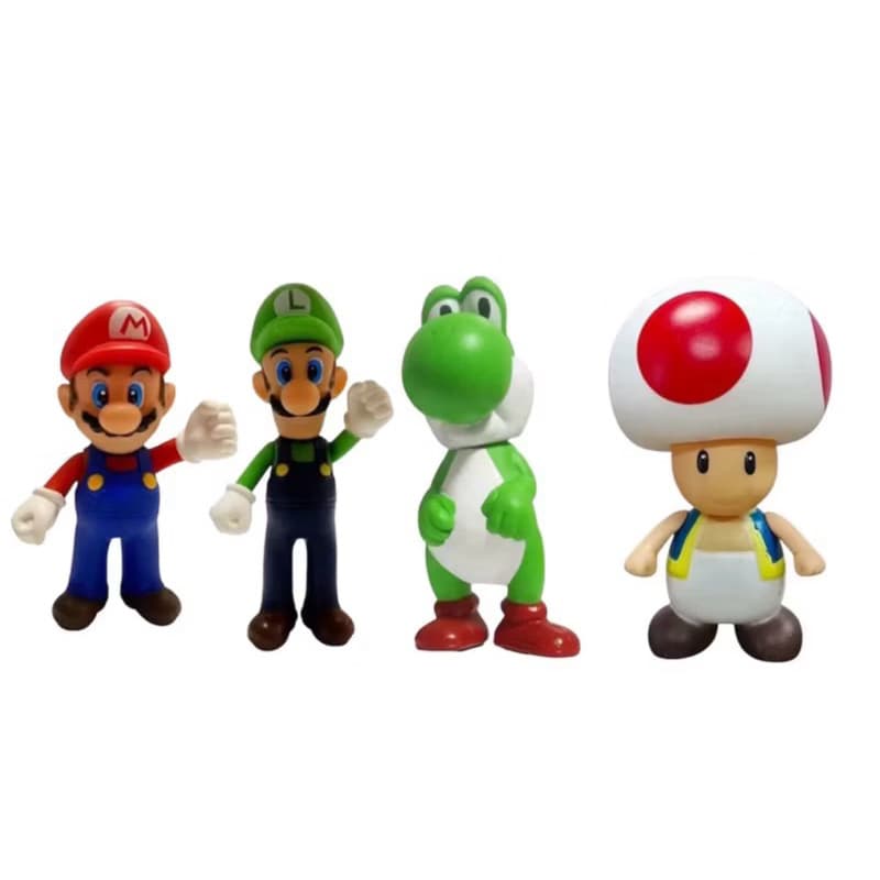Kit 4 Turma do Mario, Boneco Mario + Luigi + Yoshi + Toad