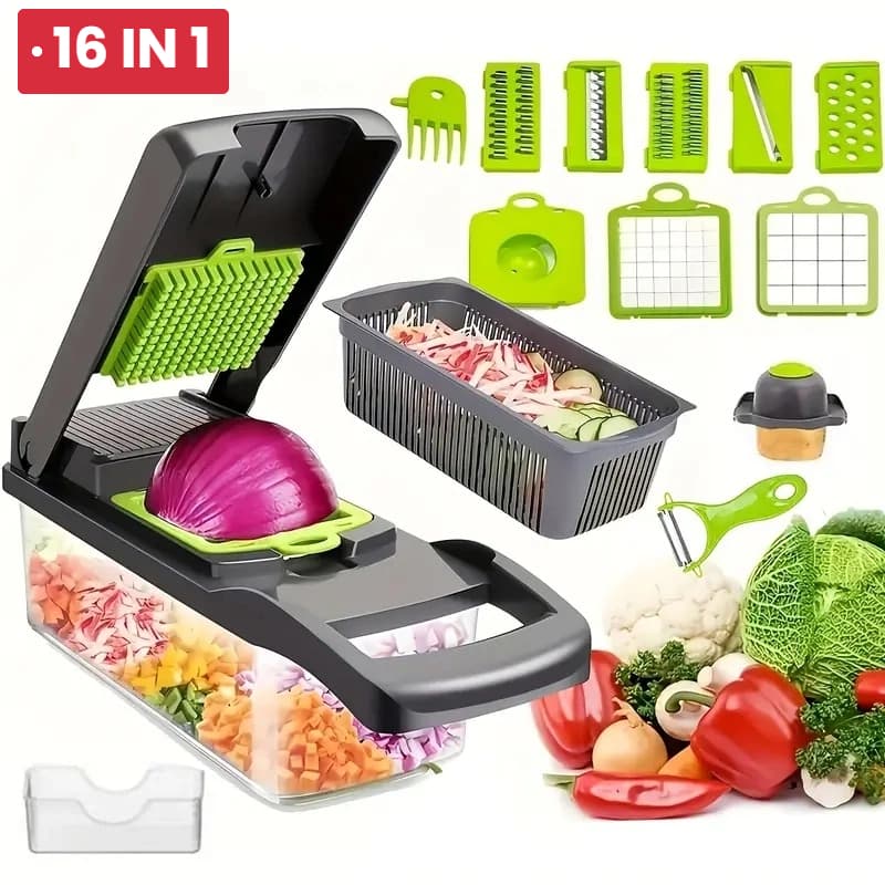 Profissional Multiuso Cozinha Slicer Aço Inox 16 em 1 Fatiador Cortador Ralador De Legumes Verduras Frutas Alimentos