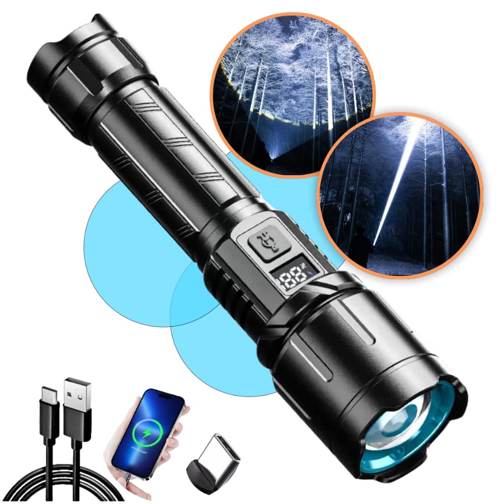 Lanterna Tatica Militar Alto Luz Potente Alcance 2km 4000mAh 3800 Lúmens Recarregável