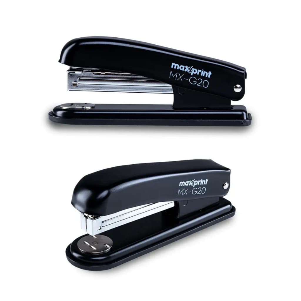 Grampeador Grampo Papel Folhas Escritório Metálico Preto Para 20 Folhas Maxprint