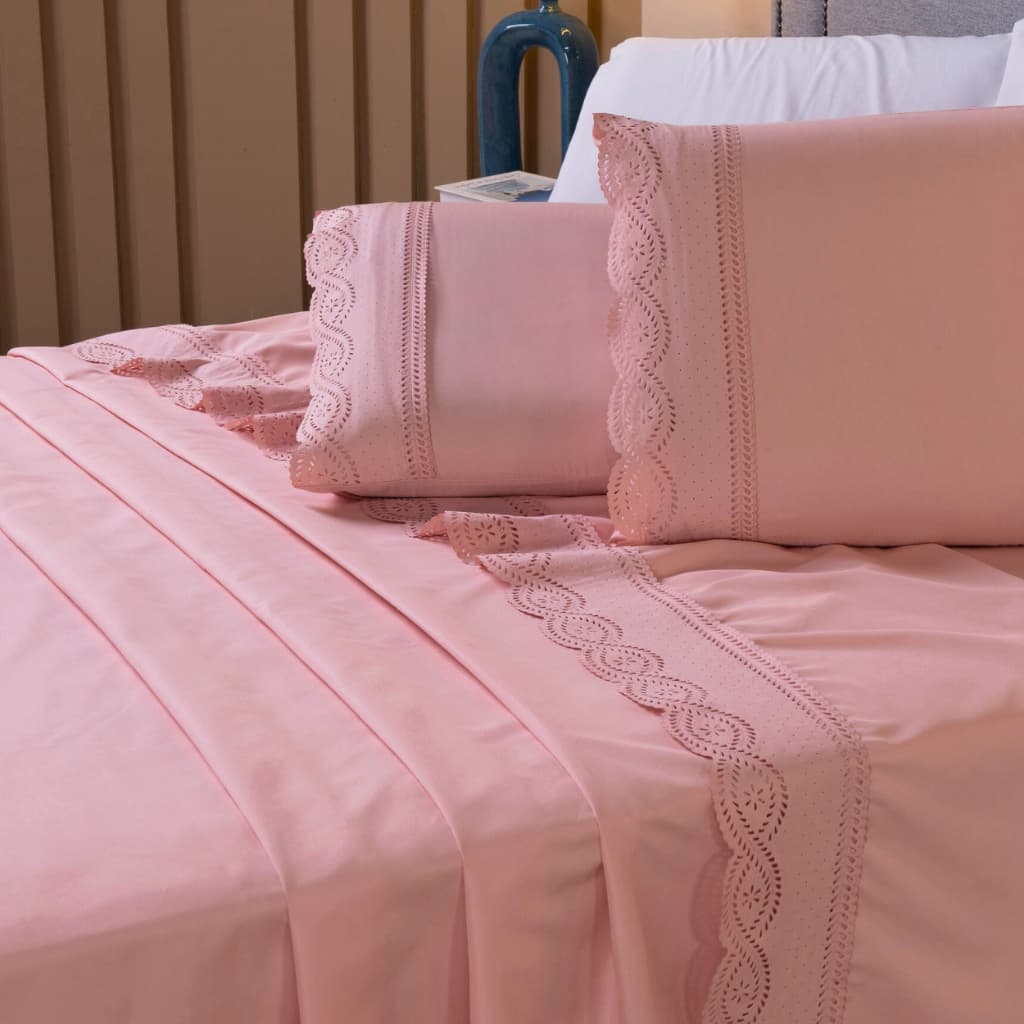 Lençol Casal Queen Solteiro King 400 Fios Jogo Bordado Inglês Roupa de Cama Toque Aveludado