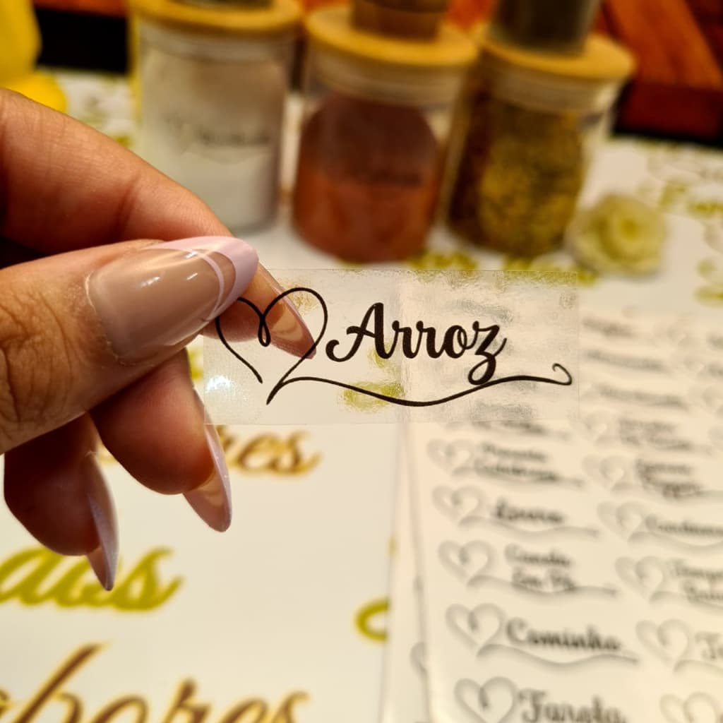 50 Adesivos Transparentes para Temperos e Mantimentos Vinil Resistente à Água 5x2cm