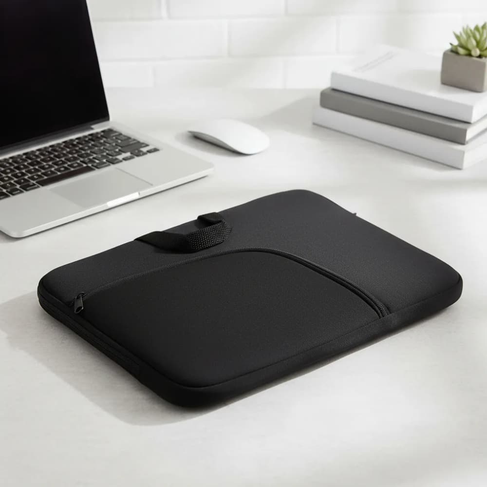 Capa Estojo Preta Para Notebook/Macbook - Com Bolso na Frente e Alça