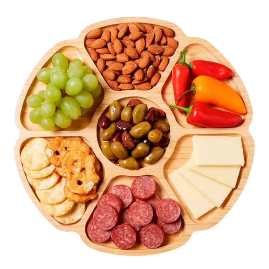 Tábua para Petisco Tipo Bambu MDF FLOWER  29cm Petisqueira com 7 Divisórias para Frios Churrasco Amendoim Multiuso