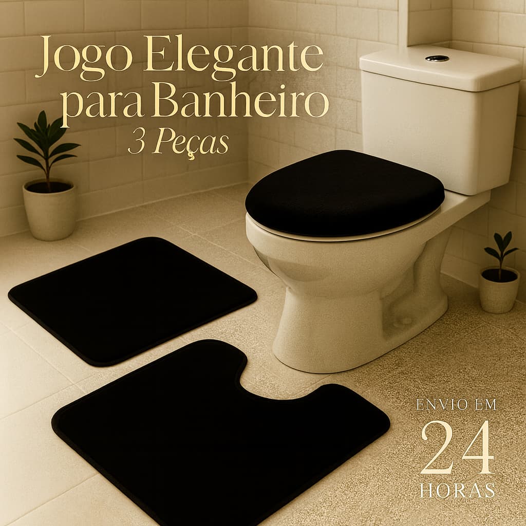 Jogo de Banheiro 3 Peças Pelúcia Grande Pequeno Algodão Macio Antiderrapante Preto Branco Cinza