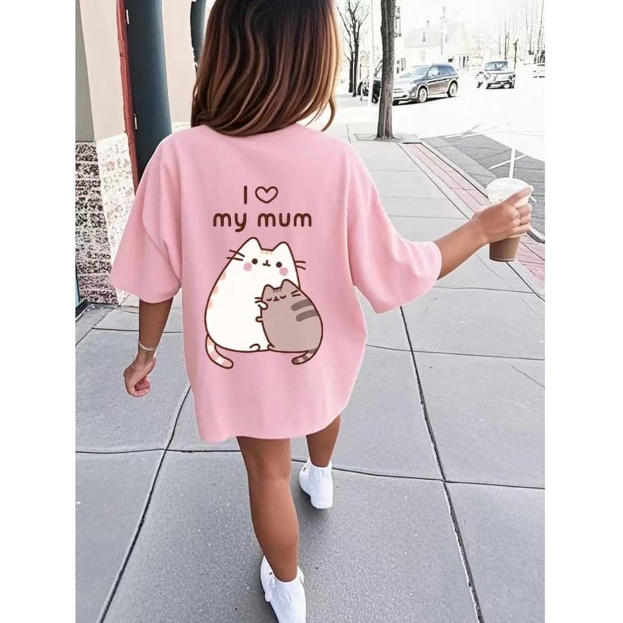 Camiseta Infantil Feminina Basica I Love M<y Mum Estampa Frente e  Verso Fofinha Lançamento