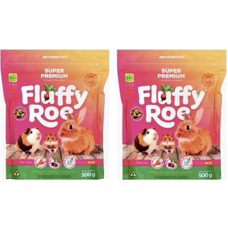 Kit C/2 Pacotes Ração Para Coelhos E Roedores Fluffy Roe 500g - Minas Nutri
