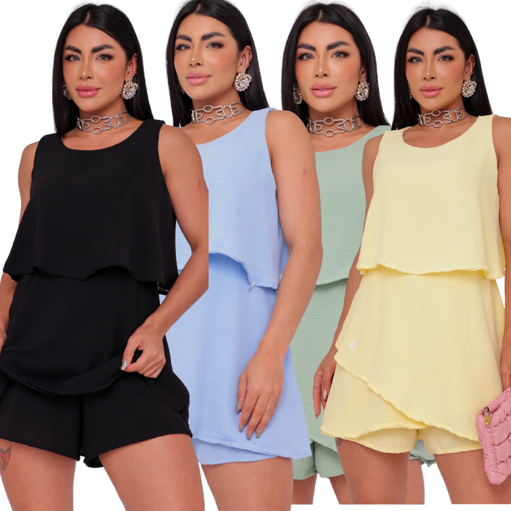 Macaquinho Feminino Vestido Soltinho Crepe Duna Tendência Camadas