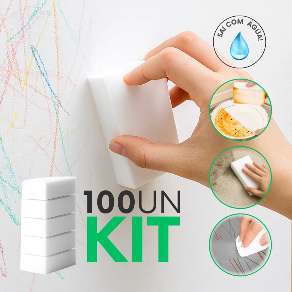 Esponjas Mágica Kit 100un Bucha Melamina Tira Mancha Parede multiuso