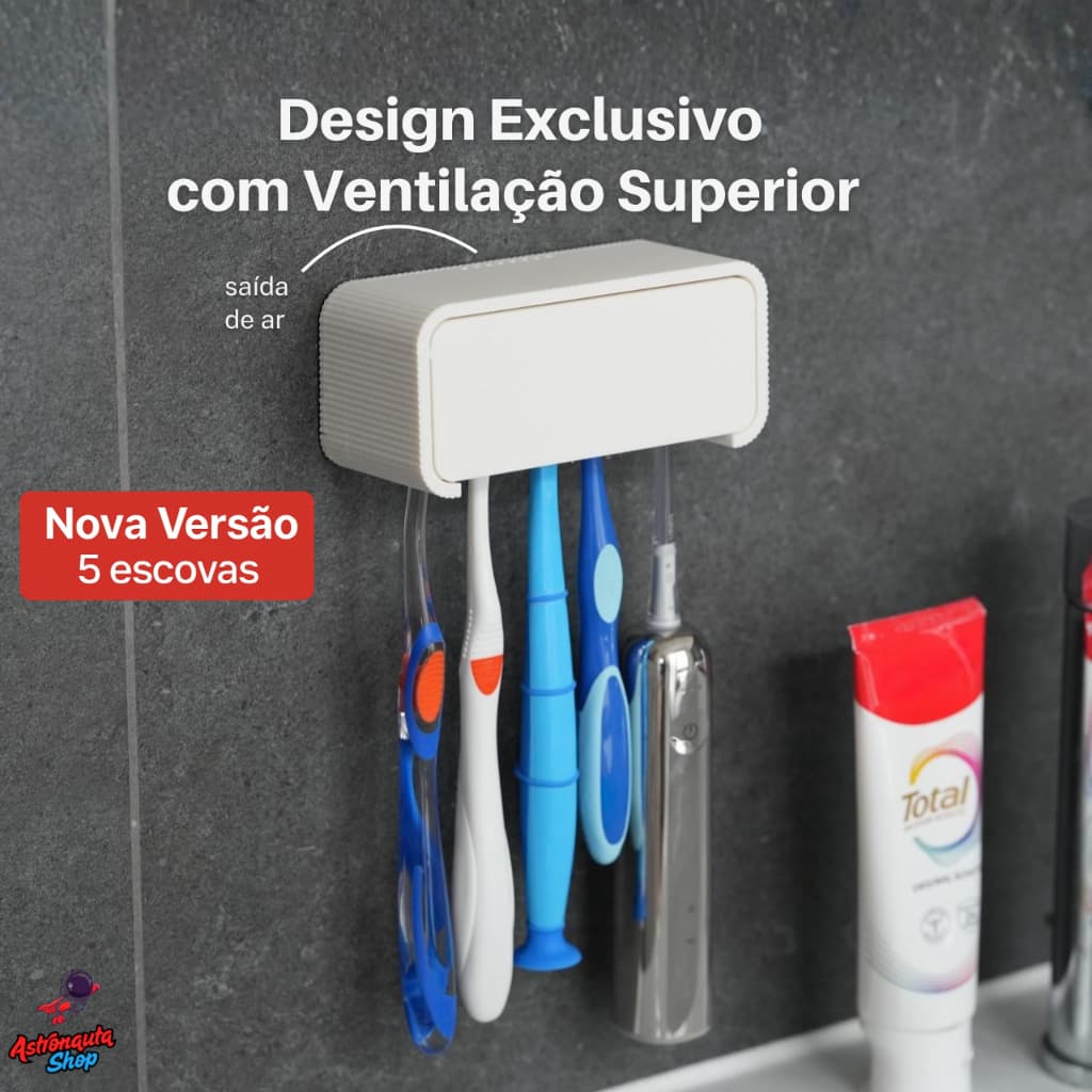 Porta Escovas de Dente Parede – Fixação Sem Furo – Suporte Para até 5 Escovas + Fita Dupla Face Fort
