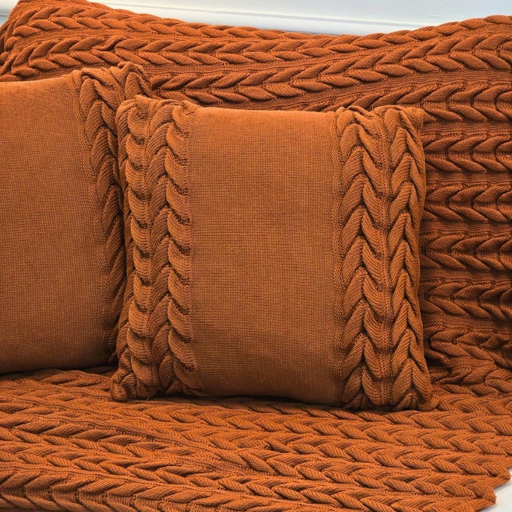 Kit Manta de Tricot Sofá Poltrona 150x100cm Aconchego Decorativa Sala +  2 Capas de Almofadas 45X45cm