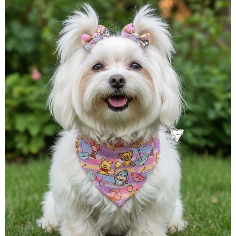 CONJUNTO - Pet PÊLO LONGO Bandana Pet Dupla Face + Duplinha de laços borrachinha PRODUTO ARTESANAL