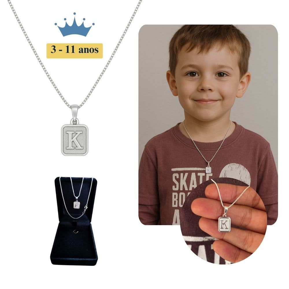 Corrente Infantil Criança Masculino Banhado A Prata 925 + Pingente Letra