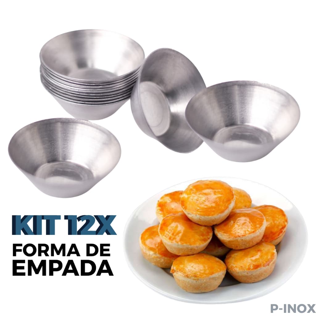 Kit 12 Unidades de Forma Forminha de Empada de Alumínio Polido de Tamanhos Variados