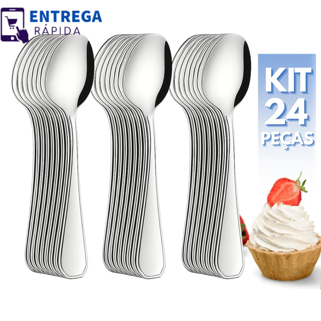 Kit 24 Colher de Sobremesa Talheres de Inox Utensílios para Cozinha