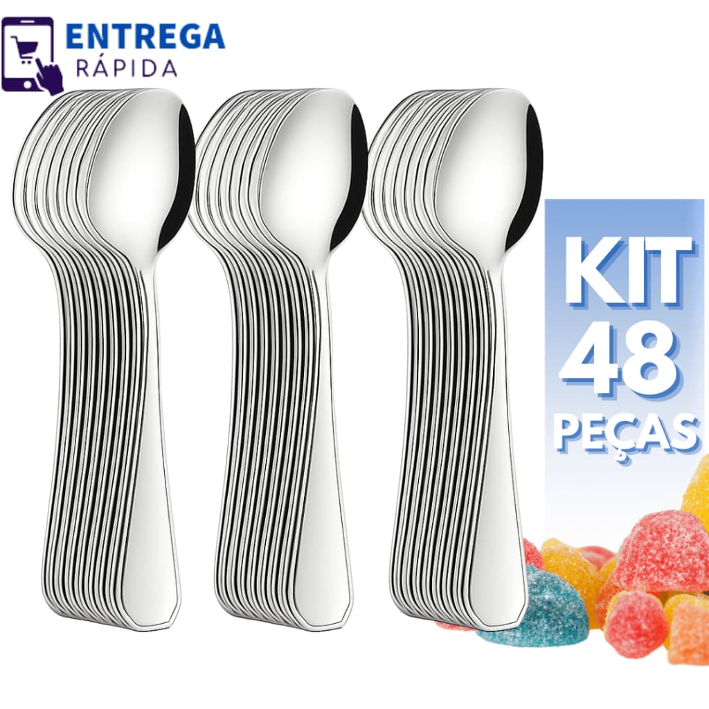 Kit 48 Colheres de Sobremesa Aço Inox – Talheres Resistentes para Cozinha, Restaurante e Buffet