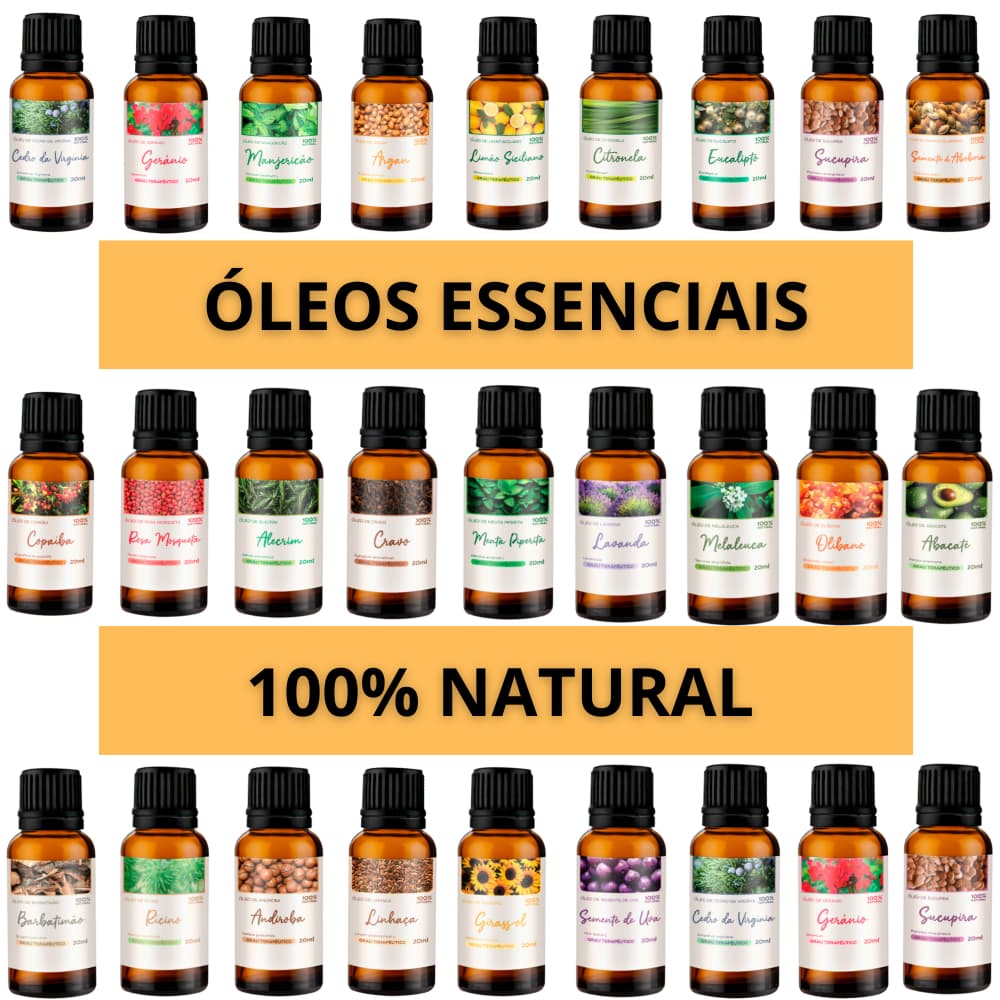 Óleo Essencial para Aromaterapia 100% Puro e Natural Linha Completa