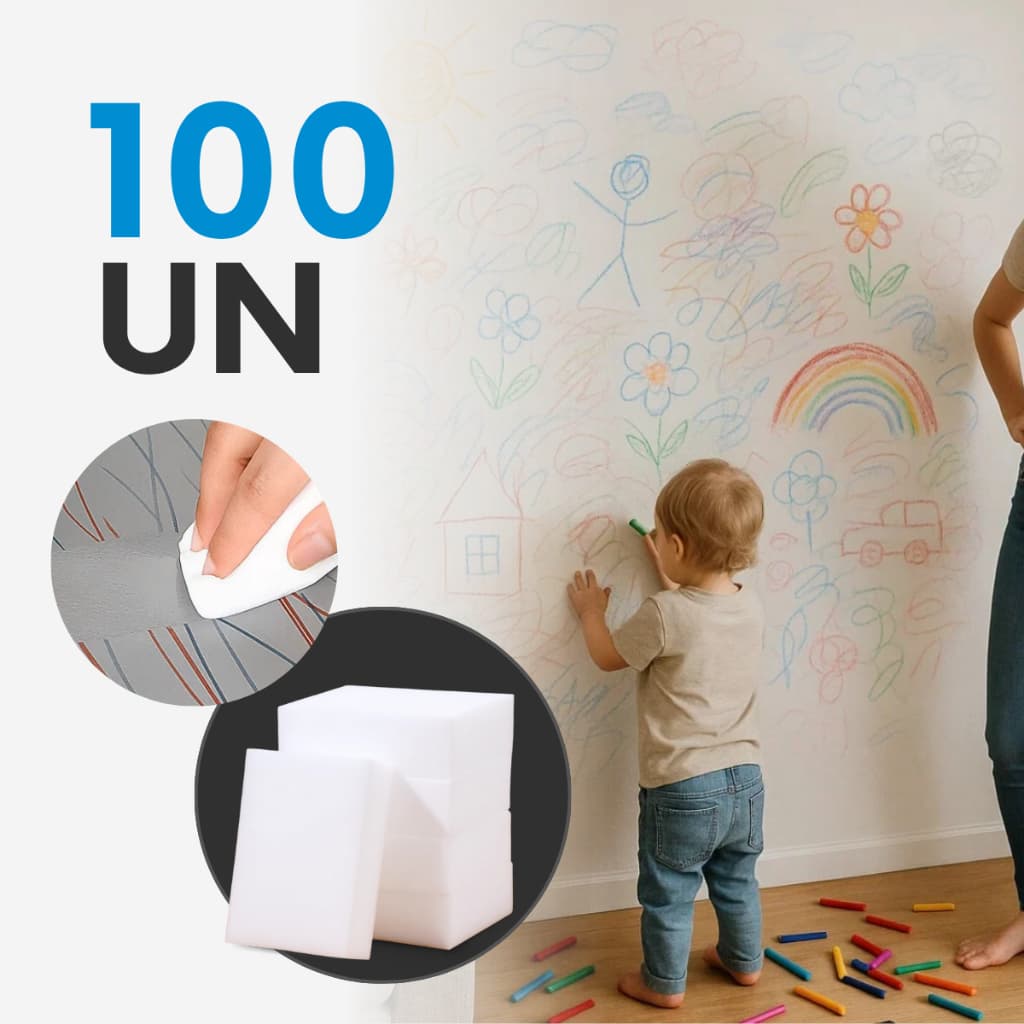 Esponjas Mágica Bucha Melamina Kit 100UN Tira Manchas E Riscos