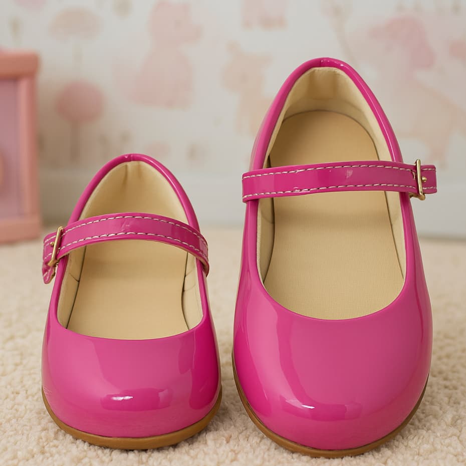 Sapatilha Infantil Sapato Social Criança Menina Sapatinho de Boneca Fechado Lisa Verniz Confortável