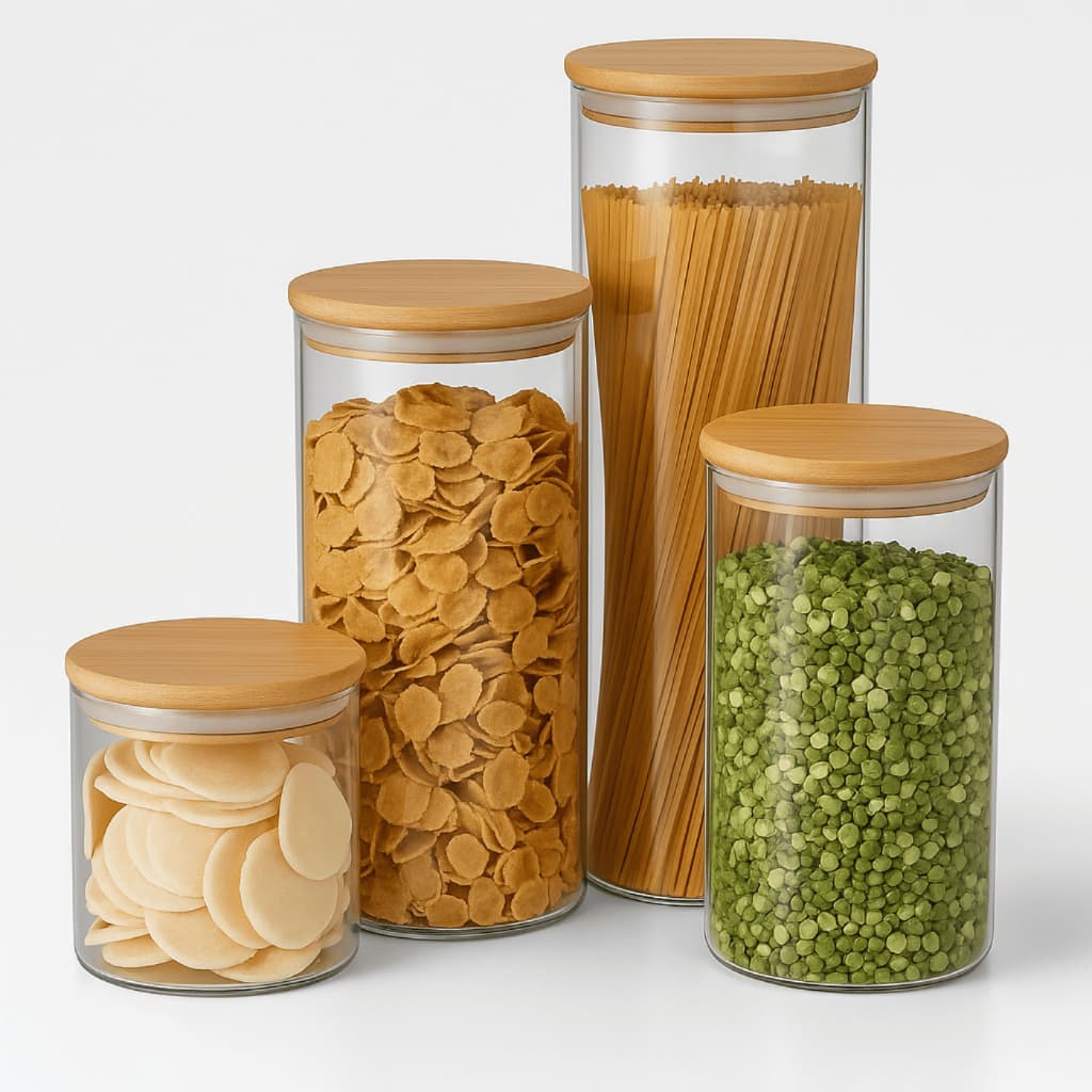 Porta Mantimento De Vidro Herméticos Potes Tampa De Bambu