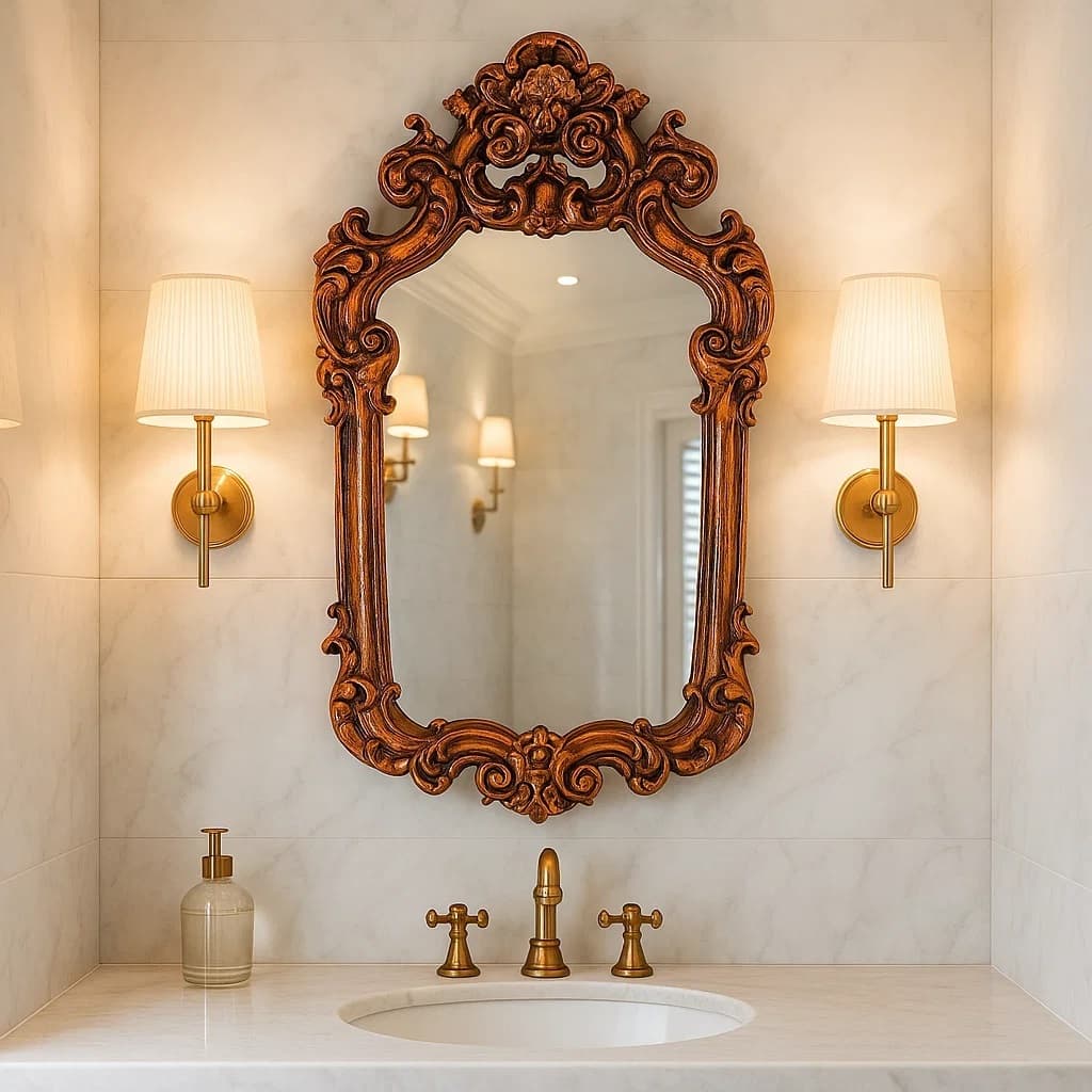 Espelho Grande Retangular Bordas Curvas Ornamentos Europeus Detalhes Provençal  Resina