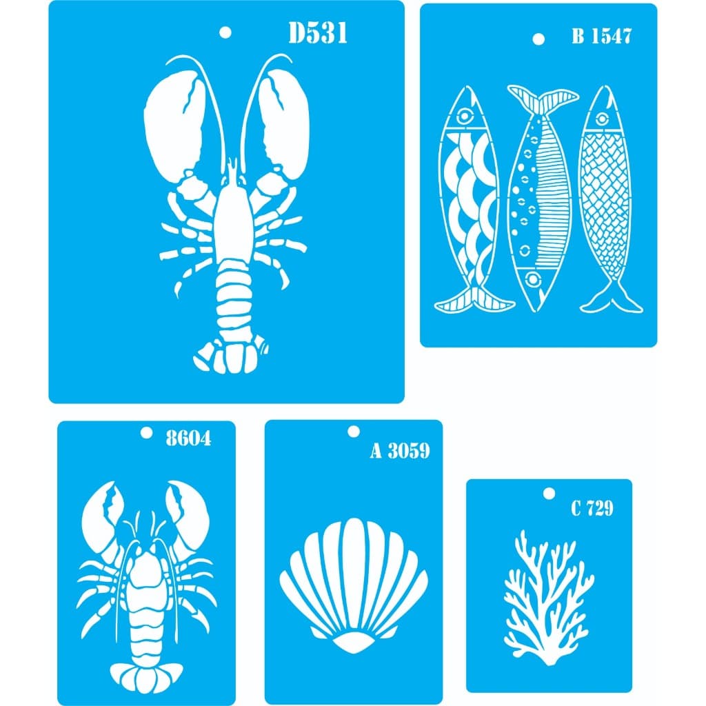 Kit 5 Stencil Marinho Diversos Tamanhos e Figuras