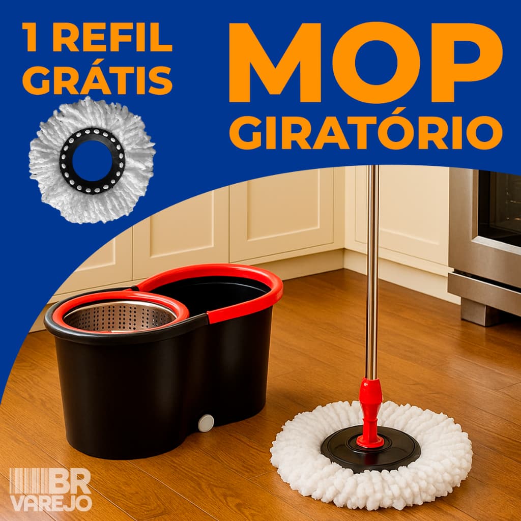 Mop Giratório Balde Cesto Inox Limpeza Esfregão 360 Original