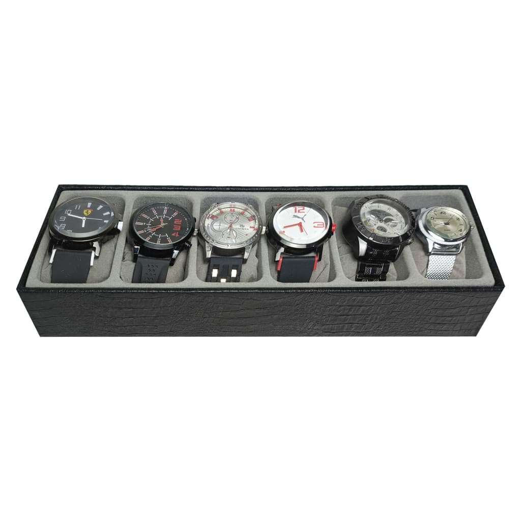 Bandeja Organizadora para 6 Relógios Preto com Interno Aveludado Cinza
