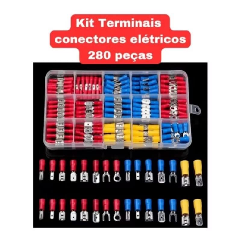 Conectores Terminais Elétricos Fêmea Macho Olhal Forquilha Kit Com 56 e 280 Peças