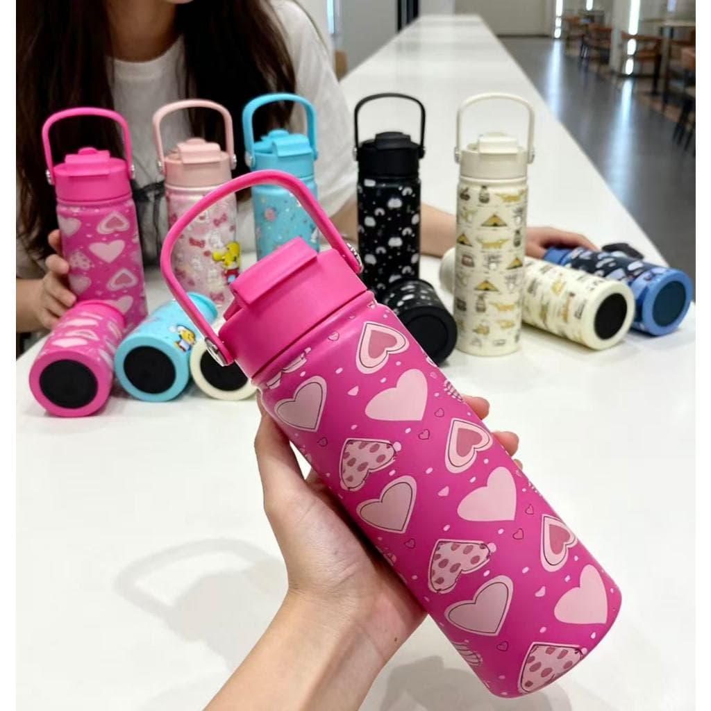 Garrafa Térmico 350/500ml Reutilizável com Tampa Vedante e Alça, colorido  Ideal p/ Café, Chá e Suco