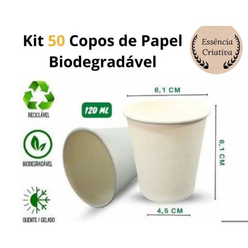 Kit 50 uni Copo Papel 120ml Biodegradável/Café