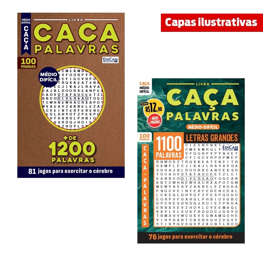 Kit 2 Livros Caça-Palavras ed.02 - 200 págs. - Médio/Difícil
