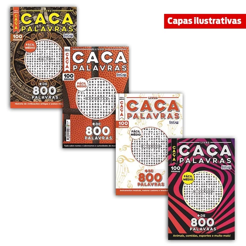 Kit 4 Livros Caça-Palavras - 400 págs. - Fácil/ Médio