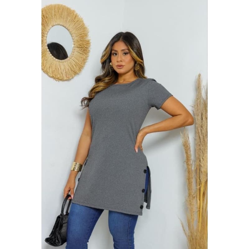 Camisa Veste Legging Feminina em Ribana com Botões Decorativos | Camisa Tapa Bumbum