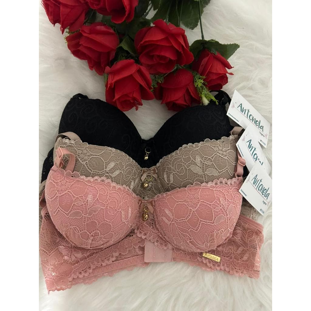 KIT COM 3 Sutiãs de bojo soutien rendado com pingente sutia de bojo sutiã de renda Moda Intima