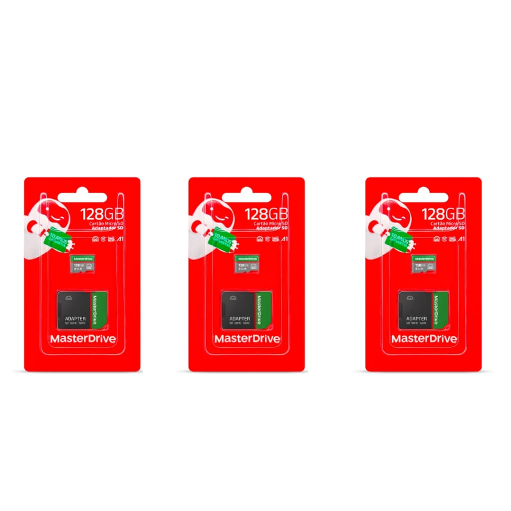 Kit com 3 unidades de cartão de memoria 128gb masterdrive