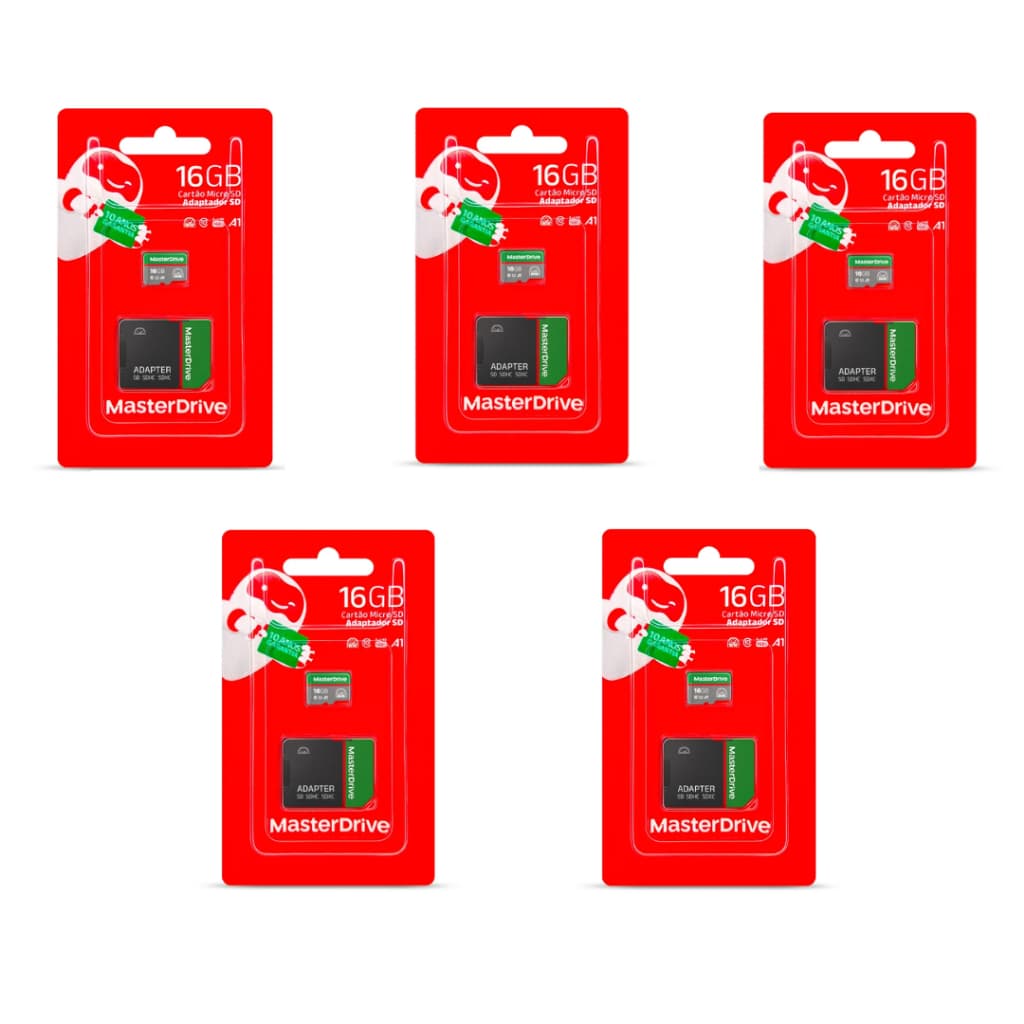 Kit com 5 unidades de cartão de memoria 16gb masterdrive