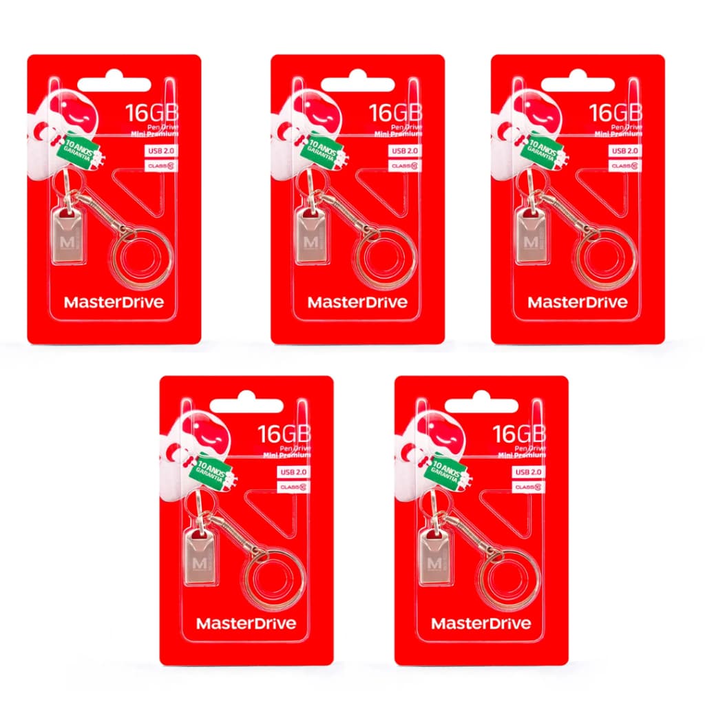 Kit com 5 pen drives 16gb/32gb/64gb/128gb Master Drive original Lacrado