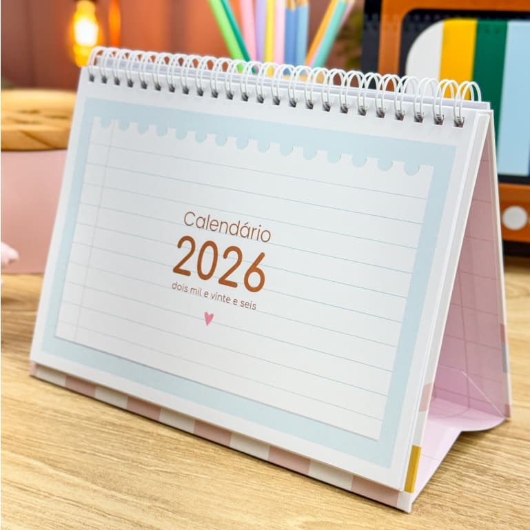 Calendário de mesa 2026 - tamanho A5 - capa dura