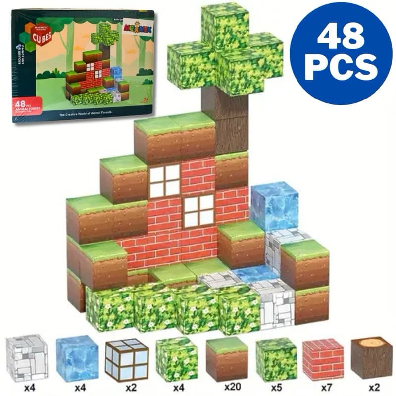 Blocos de Construção Magnéticos 48PCS Estilo Minecraft Educativo 3D Infantil Criativo Presente para Crianças