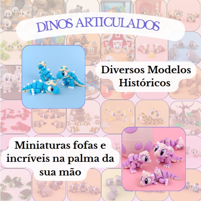 Miniatura de Dinossauros Articulados 🦖 | 7 Modelos Incríveis em Impressão 3D | Detalhados e Super Fofos