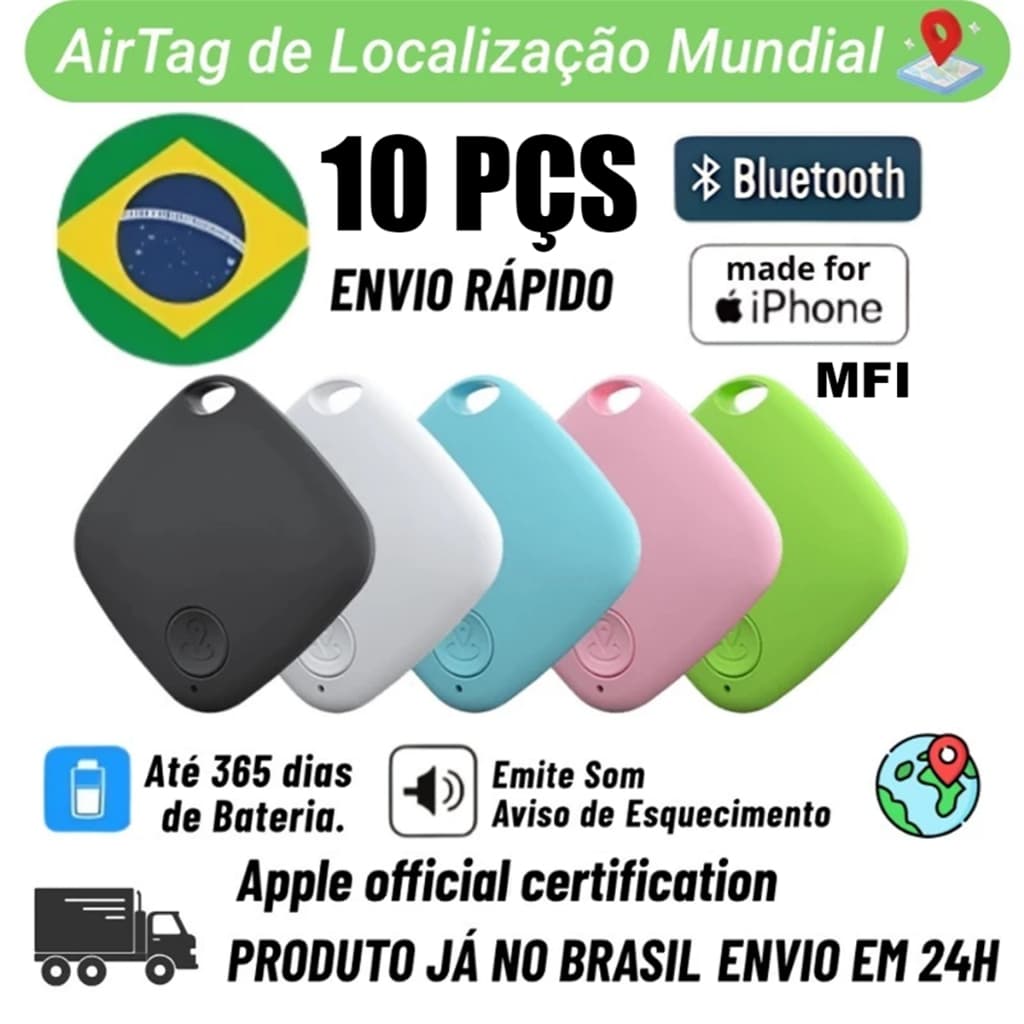 Kit com 2 a 10 Localizadores de Rastreador GPS Iphone MFI Tempo Real Longa Distância p/ Criança Cachorro Gato Moto Mala