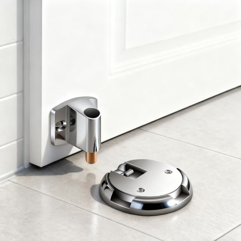 Trava e Batente de Porta Sem Furo Premium | Inox Escovado e Zinco | Silenci, Adesiva, Anti-Vento