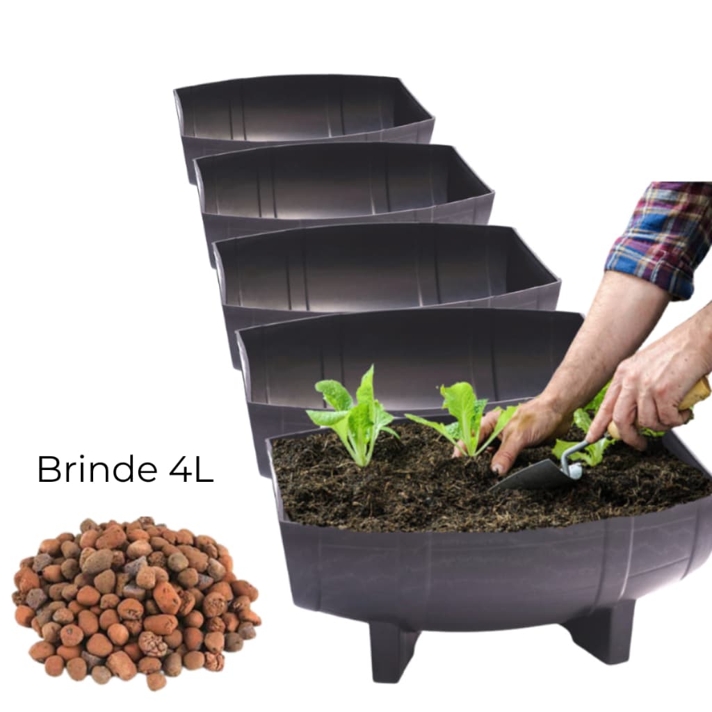 Kit 5 Floreiras Meio Barril, Jardineira Plástica Riqueplás 6,4L, Vaso de Chão, Ideal para Horta Vertical,...5F33 AE4