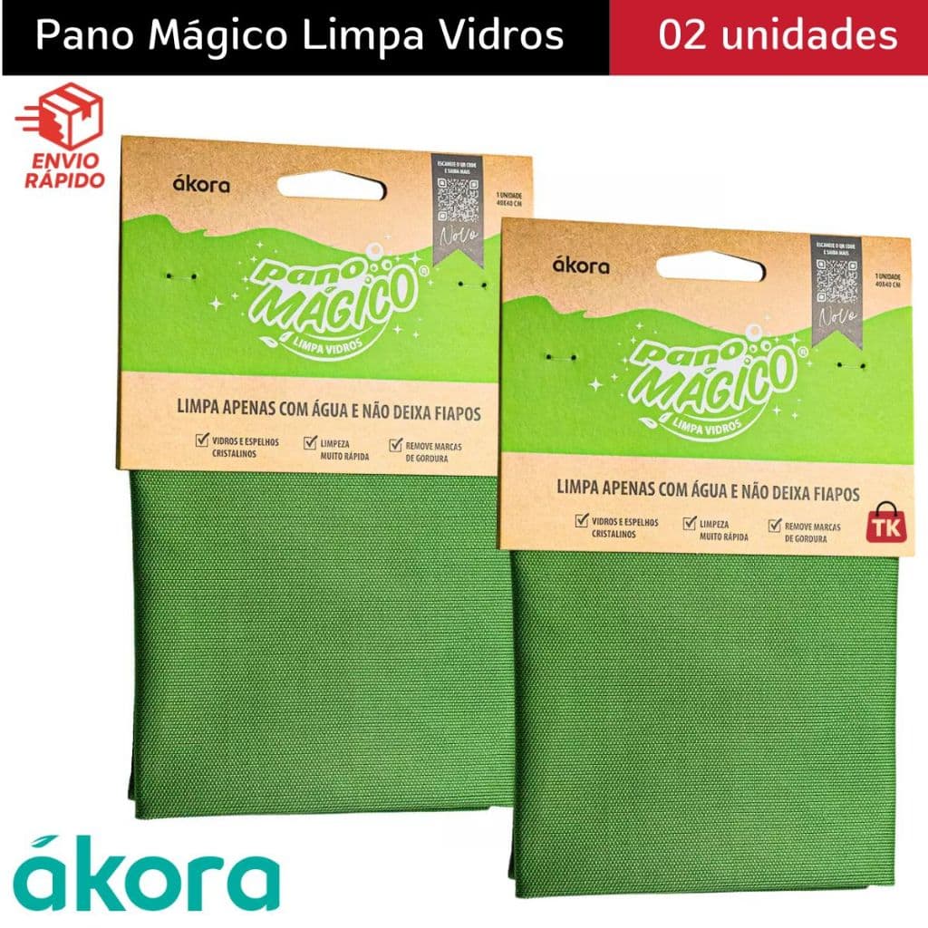 Kit 2 Panos Mágico Limpa Vidros e Espelhos Ákora 40x40cm
