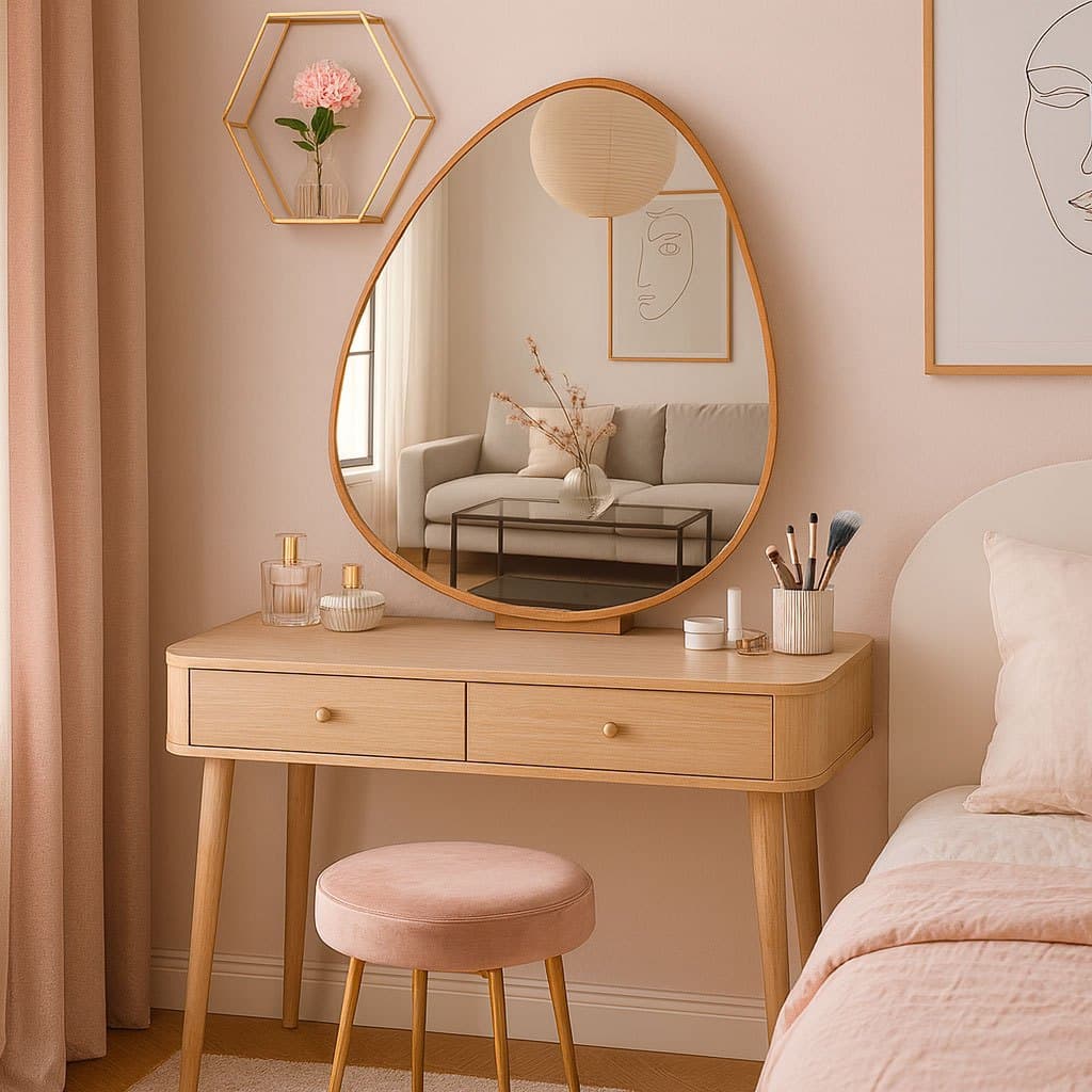 Espelho Orgânico Adnet Com Moldura Couro Grande + Suporte