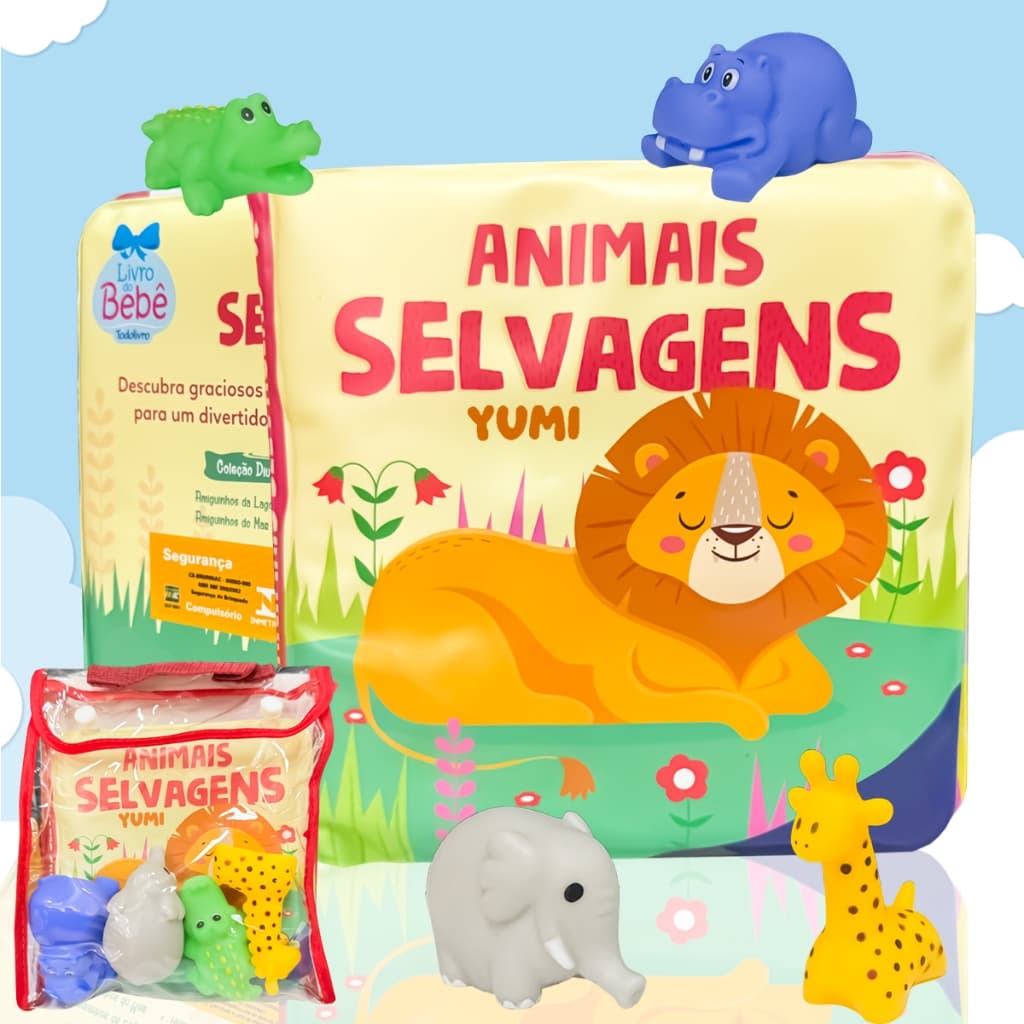 Livro Infantil Impermeável : Animais Selvagens | Com Miniaturas E Case Transparente - Para Hora Do Banho