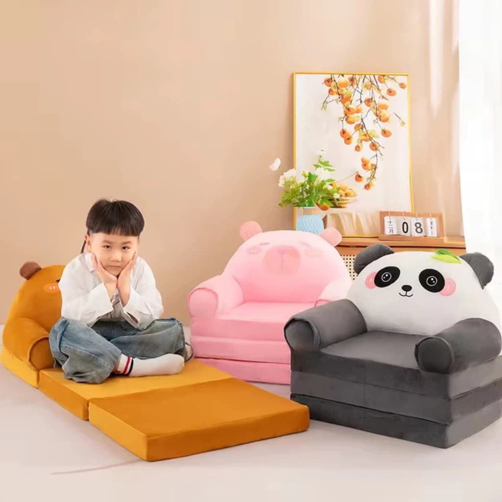 Sofa Cama Infantil Espuma Confortável Dobrável 2 em 1 Animais Divertidos
