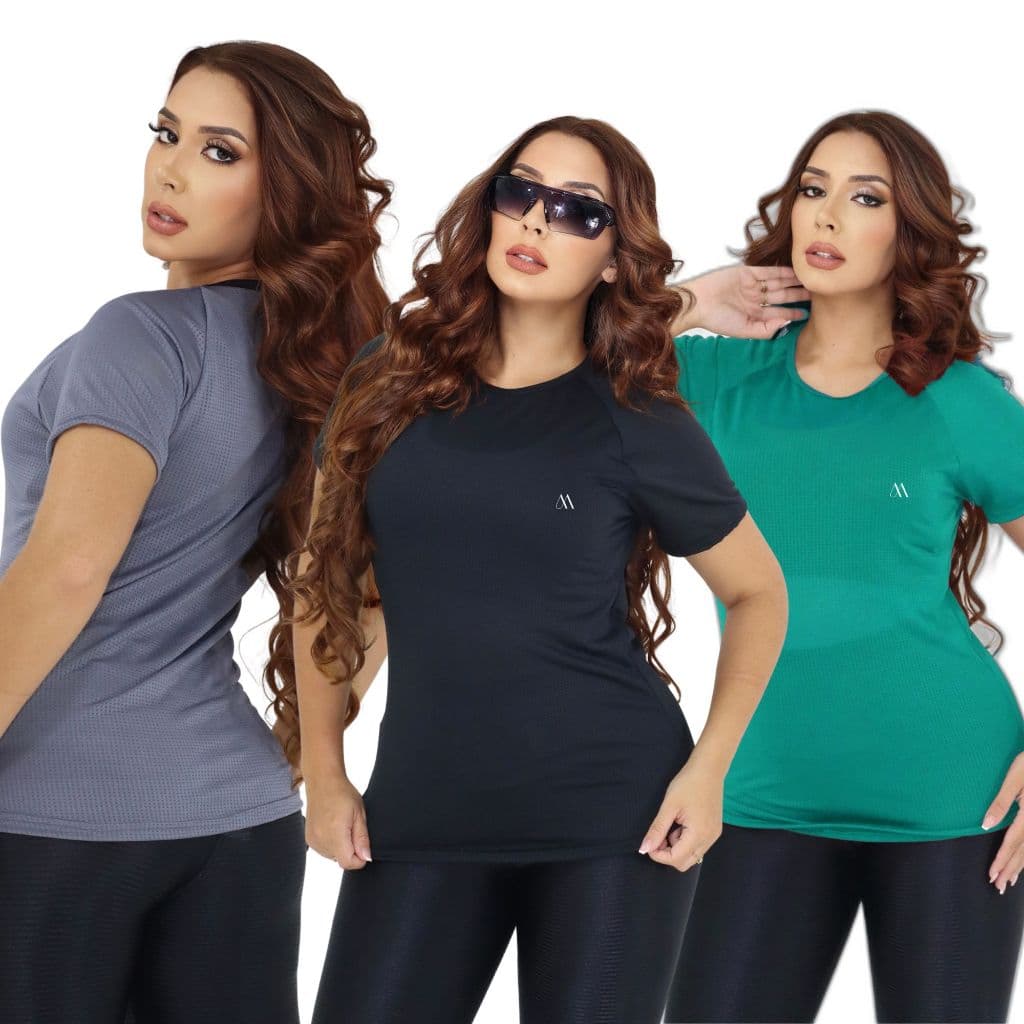 Kit 3 Camiseta Academia Feminina Dry Fit Treino Blusa Caminhada Treino Musculação
